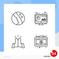 Modern Pack of 4 Icons Line Outline Symbols isolated on White Backgound for Website designing Creative Black Icon vector background