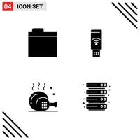 Set of 4 Commercial Solid Glyphs pack for files drinks usb signal meal Editable Vector Design Elements