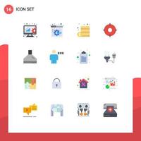 Group of 16 Flat Colors Signs and Symbols for block kitchen money fan target Editable Pack of Creative Vector Design Elements