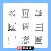 9 Line Black Icon Pack Outline Symbols for Mobile Apps isolated on white background 9 Icons Set Creative Black Icon vector background