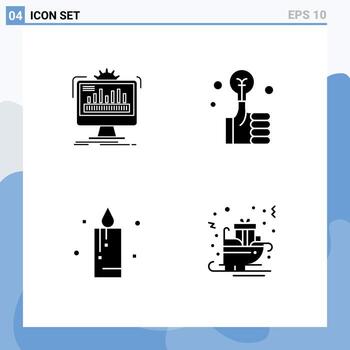 4 User Interface Solid Glyph Pack of modern Signs and Symbols of dashboard candle monitoring hand holiday Editable Vector Design Elements