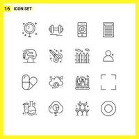 16 iconos creativos, signos y símbolos modernos de educación humana, motivación, reproductor de libros, elementos de diseño vectorial editables vector