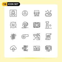 Mobile Interface Outline Set of 16 Pictograms of food cookie auto washroom soap Editable Vector Design Elements