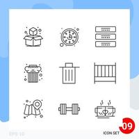 Modern Pack of 9 Icons Line Outline Symbols isolated on White Backgound for Website designing Creative Black Icon vector background