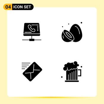 User Interface Pack of 4 Basic Solid Glyphs of call summer fruit online fruit mail Editable Vector Design Elements