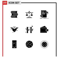 Pictogram Set of 9 Simple Solid Glyphs of china wedding document heart loving Editable Vector Design Elements