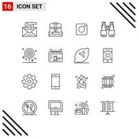 Set of 16 Vector Outlines on Grid for camping search service find social Editable Vector Design Elements