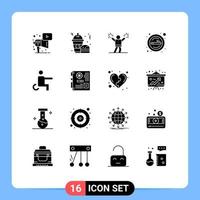 Mobile Interface Solid Glyph Set of 16 Pictograms of disabled smoke cheerleader sign cigarette Editable Vector Design Elements