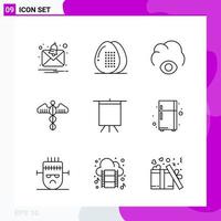 Line Icon set Pack of 9 Outline Icons isolated on White Background for Web Print and Mobile Creative Black Icon vector background