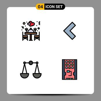 Pack of 4 Modern Filledline Flat Colors Signs and Symbols for Web Print Media such as dinner scales table left drive Editable Vector Design Elements
