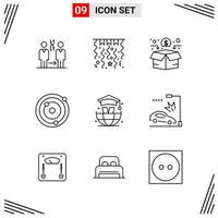 9 Icons Line Style Grid Based Creative Outline Symbols for Website Design Simple Line Icon Signs Isolated on White Background 9 Icon Set Creative Black Icon vector background