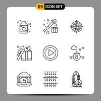 9 Black Icon Pack Outline Symbols Signs for Responsive designs on white background 9 Icons Set Creative Black Icon vector background