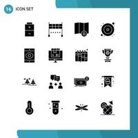 16 Universal Solid Glyphs Set for Web and Mobile Applications computer virus map spy year Editable Vector Design Elements