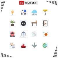 Pictogram Set of 16 Simple Flat Colors of herb light world construction internet Editable Pack of Creative Vector Design Elements