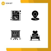 Universal Icon Symbols Group of 4 Modern Solid Glyphs of disk board shape map chart Editable Vector Design Elements