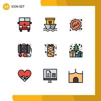 Filledline Flat Color Pack of 9 Universal Symbols of can first aid summer emergency shopping Editable Vector Design Elements