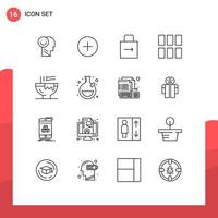 16 User Interface Outline Pack of modern Signs and Symbols of bowl image arrow frame security Editable Vector Design Elements