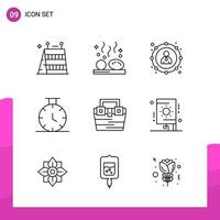 Outline Icon set Pack of 9 Line Icons isolated on White Background for responsive Website Design Print and Mobile Applications Creative Black Icon vector background