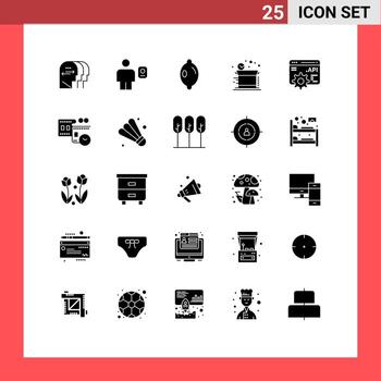 25 interfaz de usuario paquete de glifos sólidos de signos y símbolos modernos de interfaz de programa de aplicación perfil api entrega de envío elementos de diseño vectorial editables vector