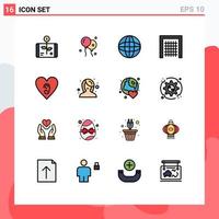 Universal Icon Symbols Group of 16 Modern Flat Color Filled Lines of ear soccer automation goal globe Editable Creative Vector Design Elements