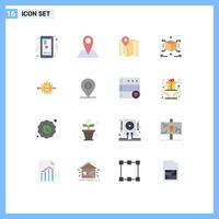 Modern Set of 16 Flat Colors Pictograph of writing box location puzzle cube Editable Pack of Creative Vector Design Elements