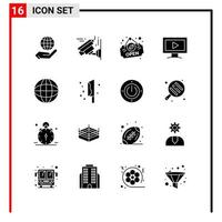 16 íconos generales para el diseño de sitios web, impresión y aplicaciones móviles 16 símbolos de glifo signos aislados en fondo blanco 16 icon pack creative black icon vector background