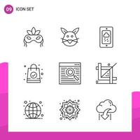 Outline Icon set Pack of 9 Line Icons isolated on White Background for responsive Website Design Print and Mobile Applications Creative Black Icon vector background