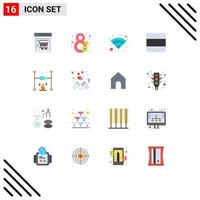 Set of 16 Vector Flat Colors on Grid for vacation holiday wifi dinner stack Editable Pack of Creative Vector Design Elements