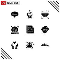 Pictogram Set of 9 Simple Solid Glyphs of code wifi clothing dvd romance Editable Vector Design Elements