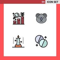 4 User Interface Filledline Flat Color Pack of modern Signs and Symbols of research laboratory growth citysets science Editable Vector Design Elements