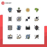 Modern Set of 16 Flat Color Filled Lines Pictograph of filmstrip film setting animation flag Editable Creative Vector Design Elements