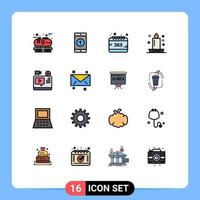 interfaz móvil conjunto de líneas llenas de color plano de 16 pictogramas de luz de velas selección de velas de smartphone elementos de diseño de vectores creativos editables