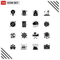 Pack of 16 Modern Solid Glyphs Signs and Symbols for Web Print Media such as joystick control pad power control holidays Editable Vector Design Elements