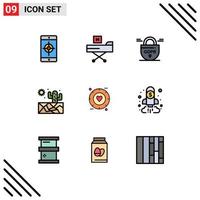 9 Filledline Flat Color concept for Websites Mobile and Apps signal weather health sun secure Editable Vector Design Elements