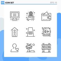 Modern 9 Line style icons Outline Symbols for general use Creative Line Icon Sign Isolated on White Background 9 Icons Pack Creative Black Icon vector background