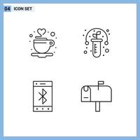 Line Pack of 4 Universal Symbols of coffee cell tea test wireless Editable Vector Design Elements