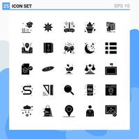 Set of 25 Vector Solid Glyphs on Grid for pen book wifi stationary plant Editable Vector Design Elements