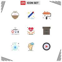 Universal Icon Symbols Group of 9 Modern Flat Colors of archive heart care roller cardiogram of Editable Vector Design Elements