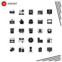 25 User Interface Solid Glyph Pack of modern Signs and Symbols of gift recorder development radio history Editable Vector Design Elements