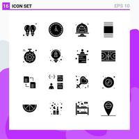 Universal Icon Symbols Group of 16 Modern Solid Glyphs of view cover contact us dish cake Editable Vector Design Elements