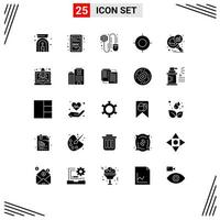 Group of 25 Solid Glyphs Signs and Symbols for graph magnifying data analyzing grid travel location Editable Vector Design Elements
