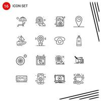 16 User Interface Outline Pack of modern Signs and Symbols of boat location money geo options Editable Vector Design Elements