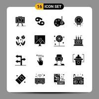 16 Black Icon Pack Glyph Symbols Signs for Responsive designs on white background 16 Icons Set Creative Black Icon vector background