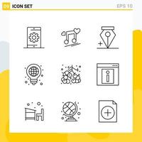 Collection of 9 Universal Line Icons Icon Set for Web and Mobile Creative Black Icon vector background