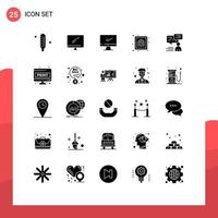 Pack of 25 Modern Solid Glyphs Signs and Symbols for Web Print Media such as man support pc communication security Editable Vector Design Elements