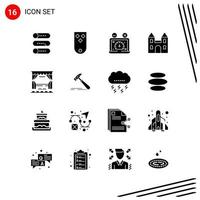 Collection of 16 Vector Icons in solid style Pixle Perfect Glyph Symbols for Web and Mobile Solid Icon Signs on White Background 16 Icons Creative Black Icon vector background