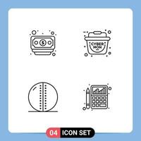 Editable Vector Line Pack of 4 Simple Filledline Flat Colors of banking solid ball basket cricket ball accounting Editable Vector Design Elements