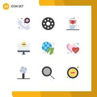 Set of 9 Vector Flat Colors on Grid for ecology monitor passport hardware devices Editable Vector Design Elements