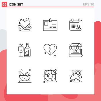9 Thematic Vector Outlines and Editable Symbols of heart brokan dad ddrink bottle Editable Vector Design Elements