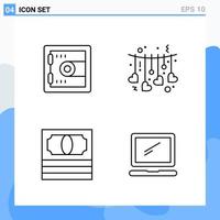 Modern 4 Line style icons Outline Symbols for general use Creative Line Icon Sign Isolated on White Background 4 Icons Pack Creative Black Icon vector background